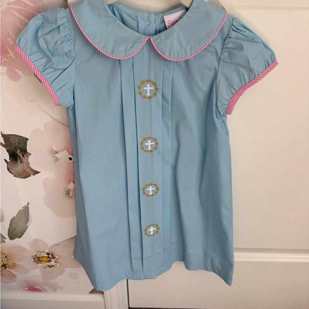 Blue Kids Dress with Pink Accents